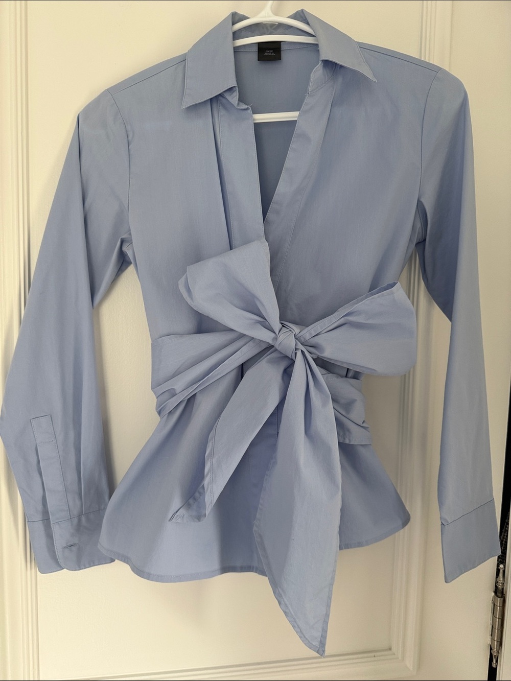 Ann Taylor Light Blue Tie-Waist Button-Down Shirt
